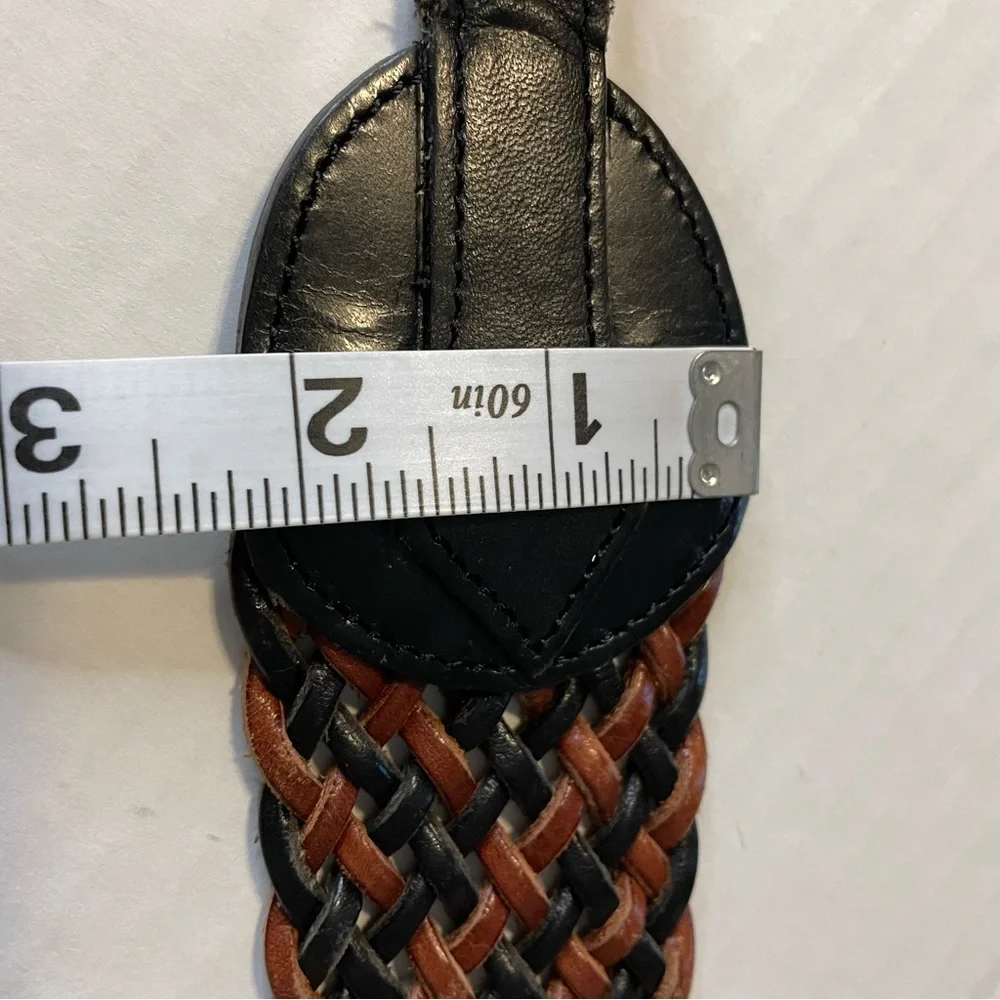 Vintage R.O.C. Brown/Black Weave Braid Leather Enamel Buckle Western Belt Medium